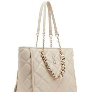 Steve Madden Elegant Cream Quilted Tote Bag
